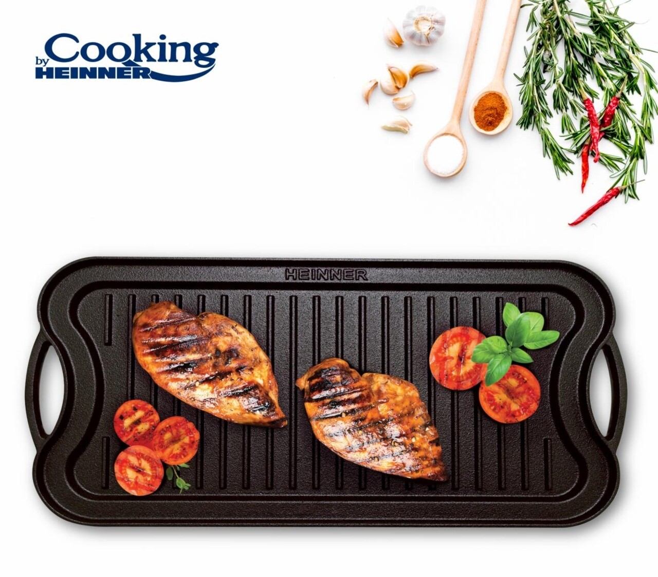 Tava grill/plita Cooking by Heinner, 51x26x2.5 cm, fonta, negru - imagine 5